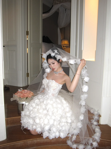 Exquisite 3D Floral A Line Strapless White Tulle Short Cocktail Dress Homecoming Dress HZ1023